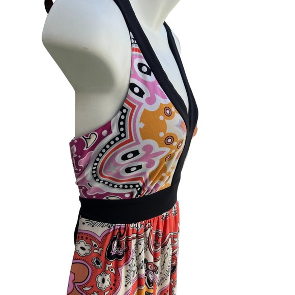 Eci New York Sleeveless V-Neck Floral Print Maxi Dress Pink/Black Multi Size 6 - Picture 2 of 10